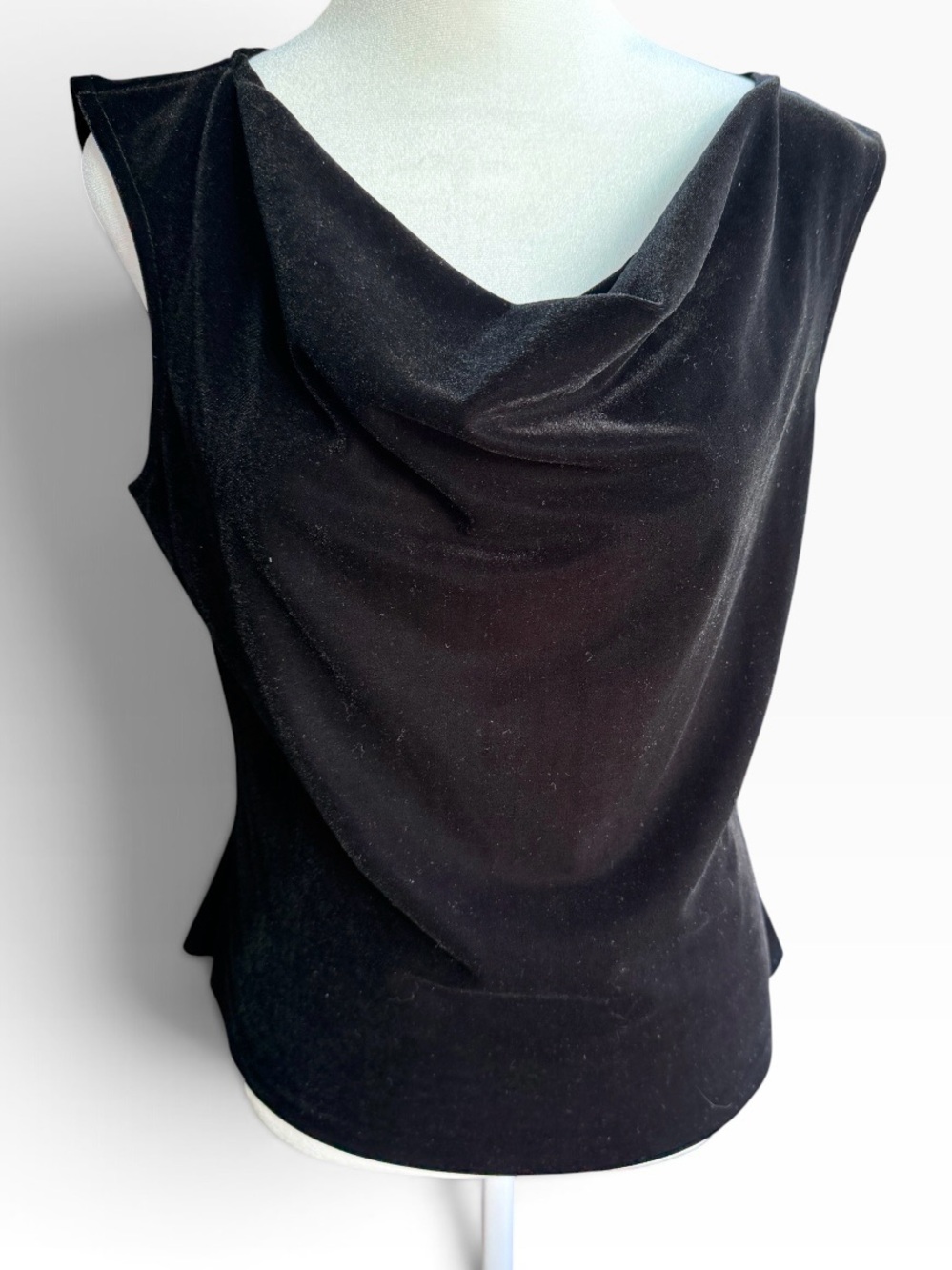 R&K Evening Black Velvet Draped Cowl Neck Sleeveless Top Sz 10